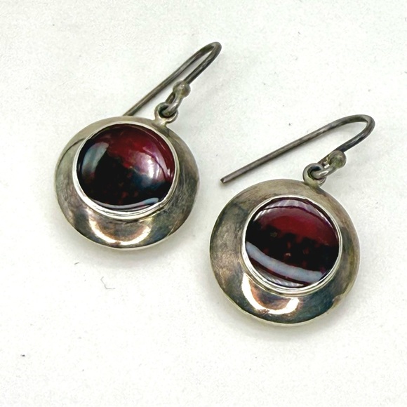 Unique Red Plaid 925 Sterling Silver Dangle Earrings - Picture 6 of 7